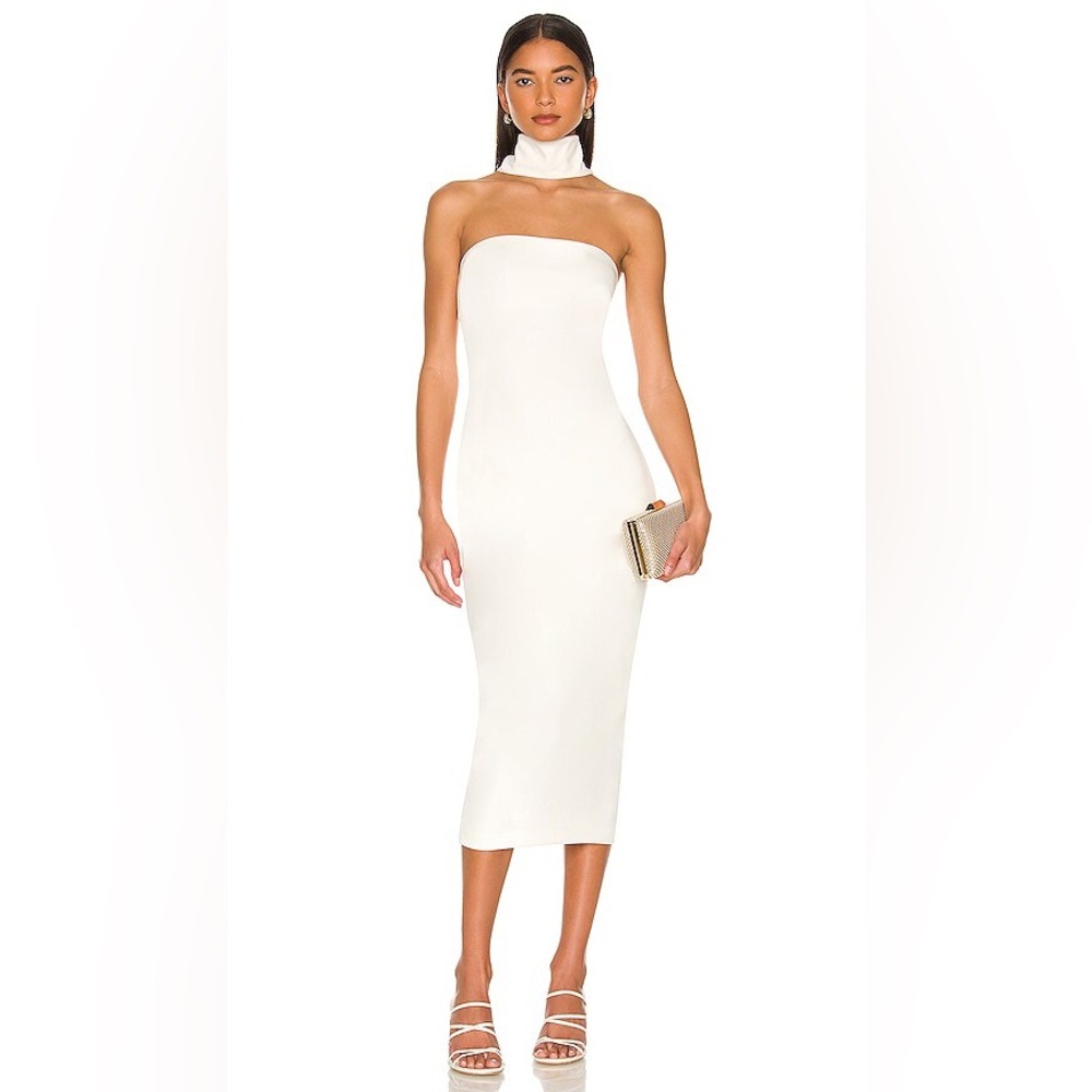 Elegant White Strapless Midi Dress
